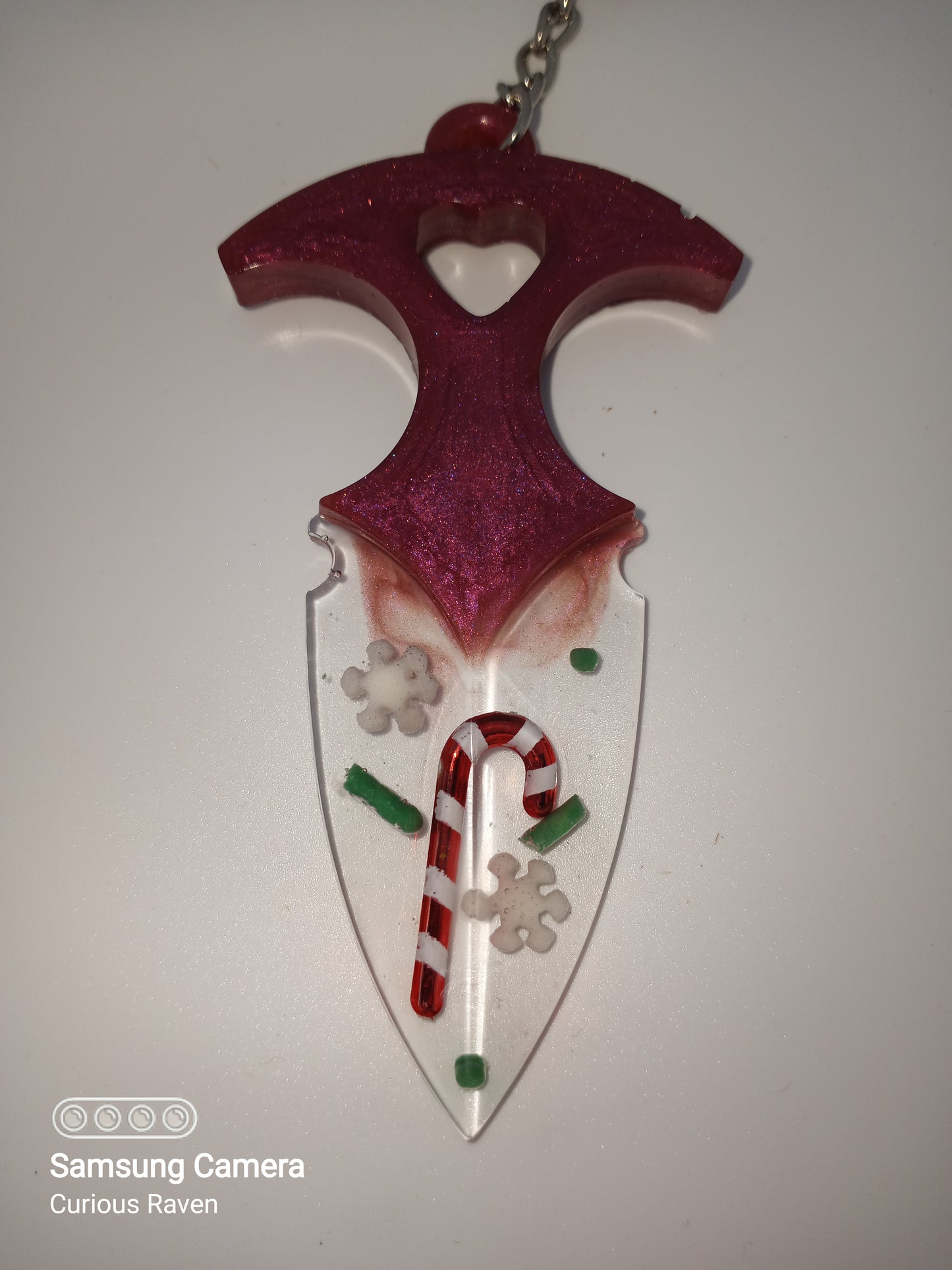 Ruby with Candy Cane Decorative Resin Prop Dagger Keychain