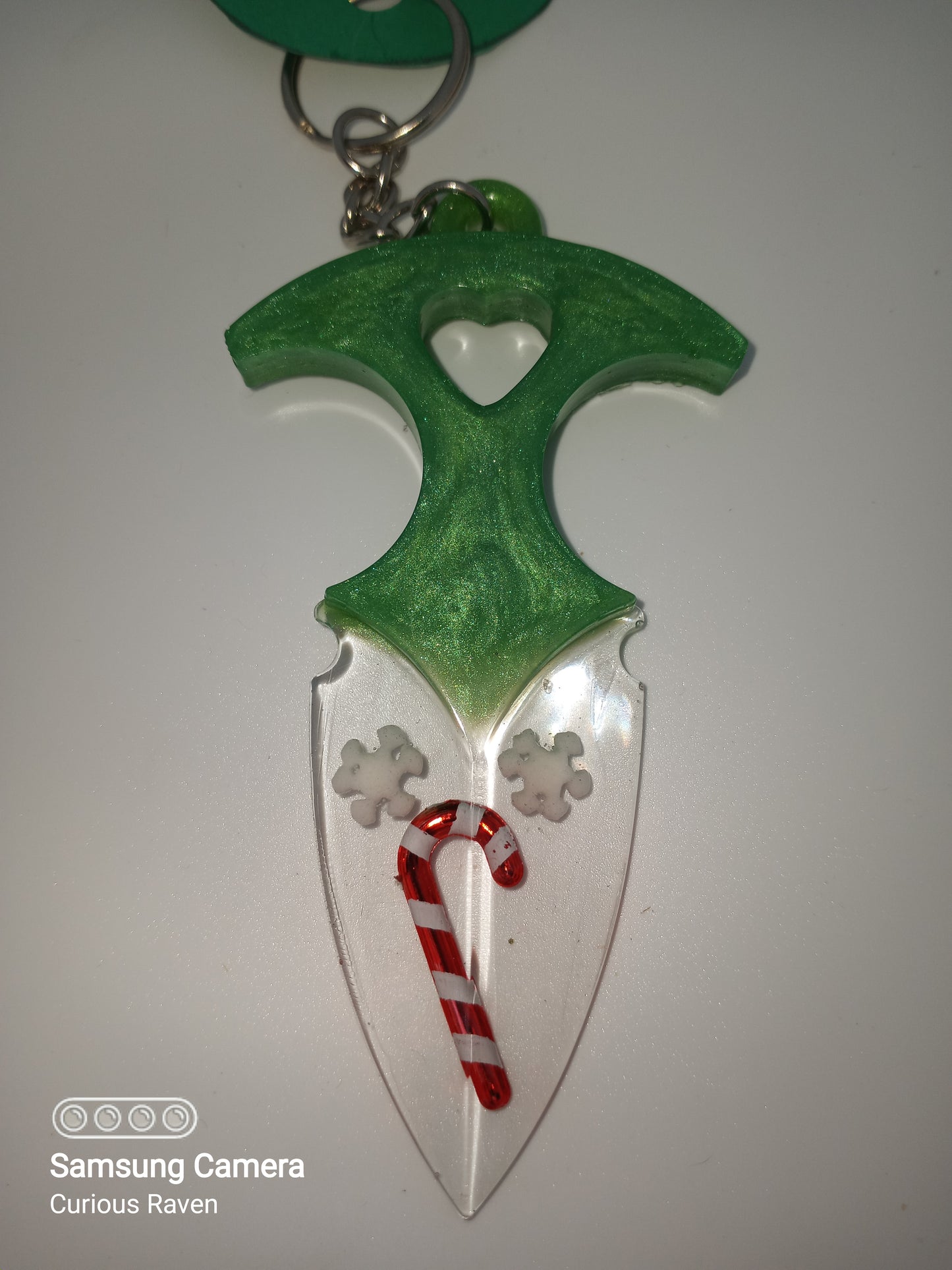 Holiday Green with Candy Cane Decorative Resin Prop Dagger Keychain