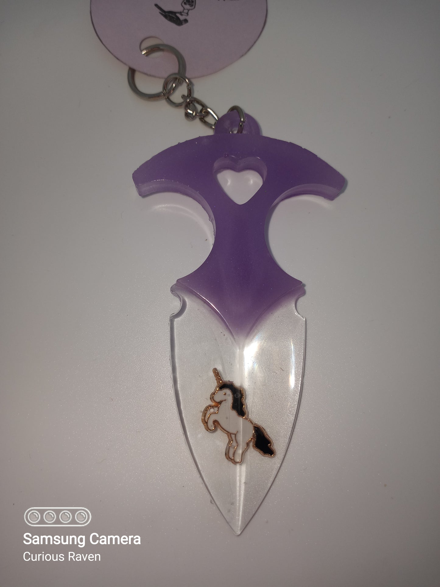 Glow in Dark Lavender with Unicorn Decorative Resin Prop Dagger Keychain