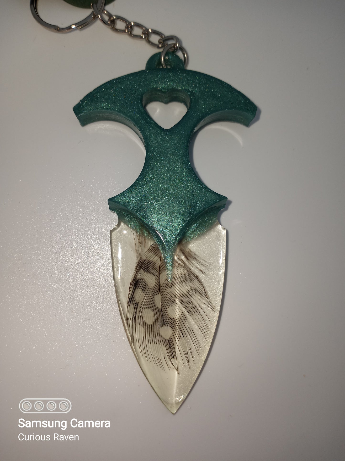 Hunter Green with Feather Decorative Resin Prop Dagger Keychain