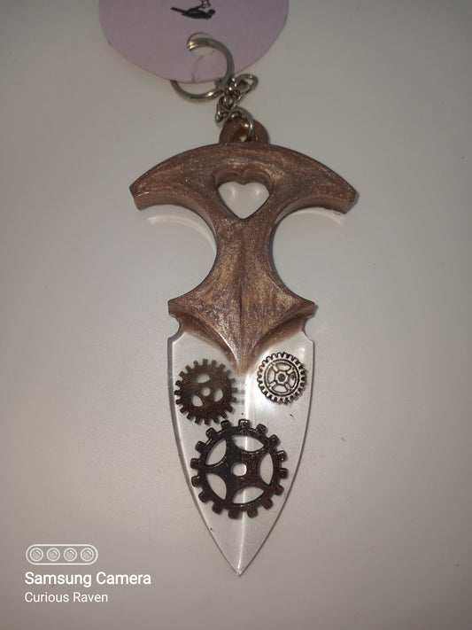 Bronze with Gears Decorative Resin Prop Dagger Keychain