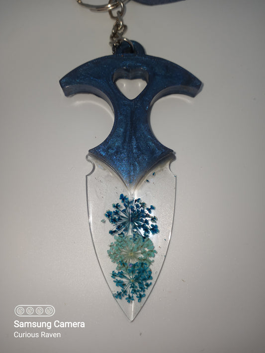 Midnight Blue with Flowers Decorative Resin Prop Dagger Keychain