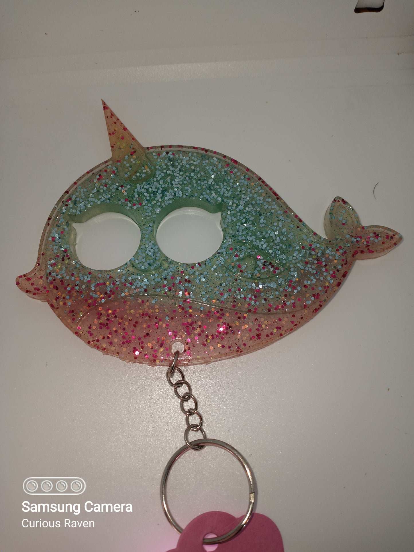 Pink and Blue Glitter Narwhal Resin Keychain