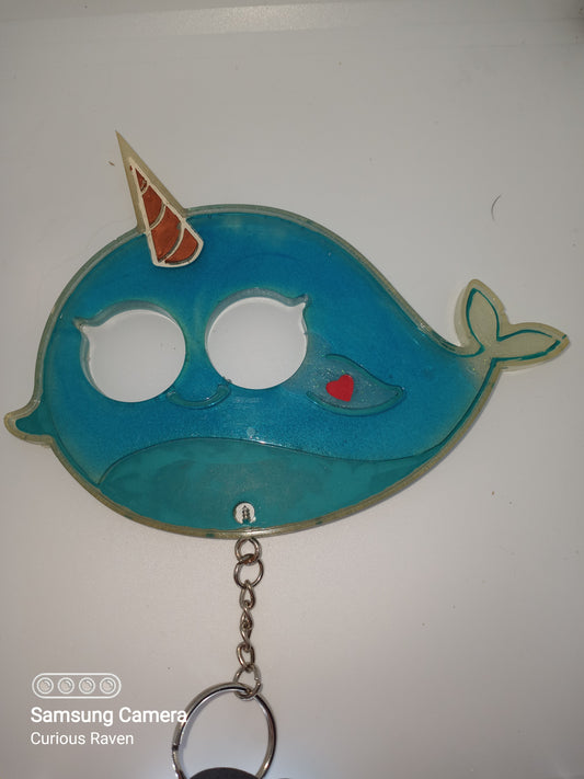 Blue Teal Narwhal Resin Keychain