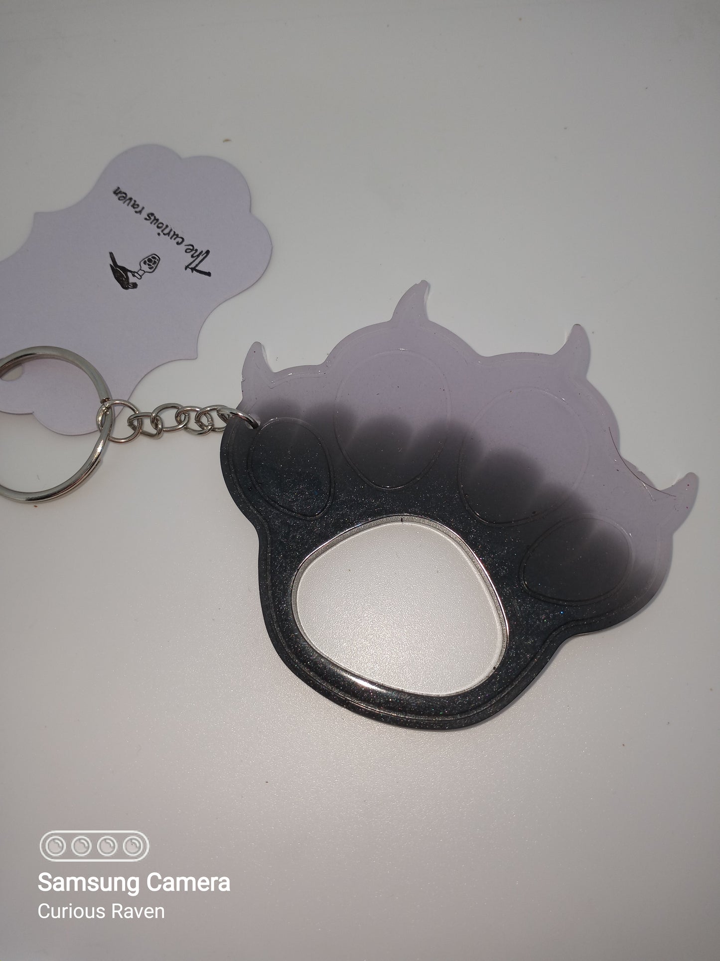 Glow in Dark Lavender and Black Resin Paw Keychain