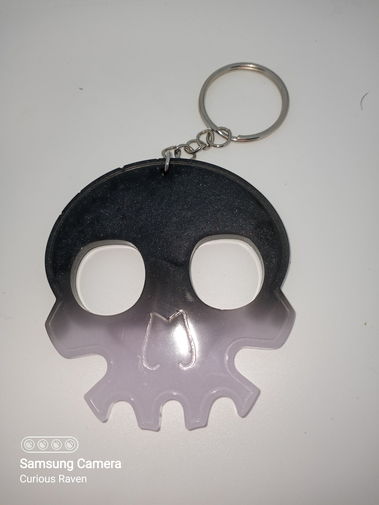 Galaxy and Glow in Dark Lavender Resin Skull Keychain