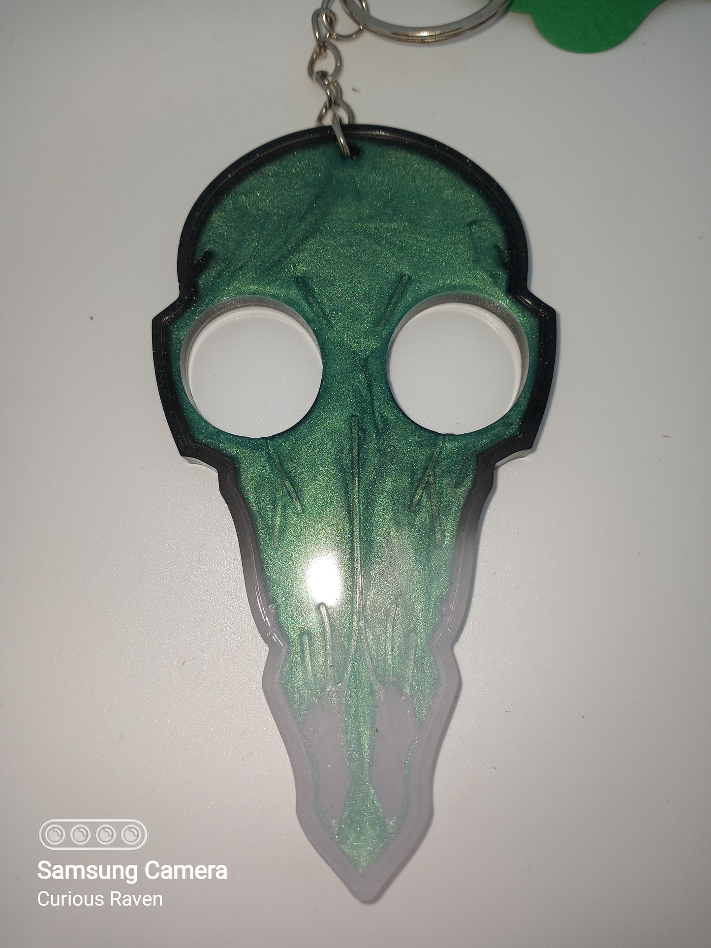 Hunter Glow in Dark Resin Raven Skull  Keychain