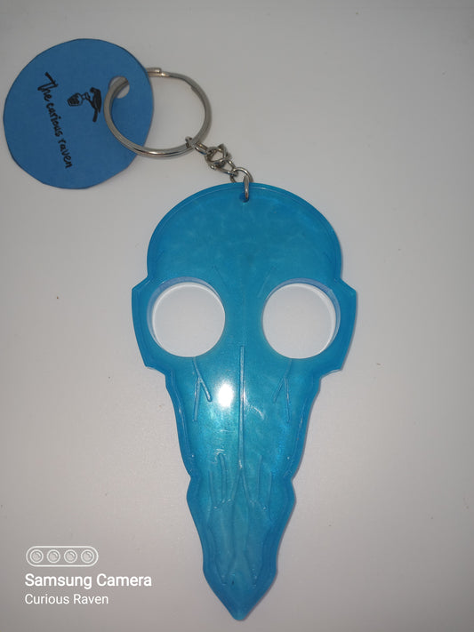 Pearl Blue Resin Raven Skull Keychain