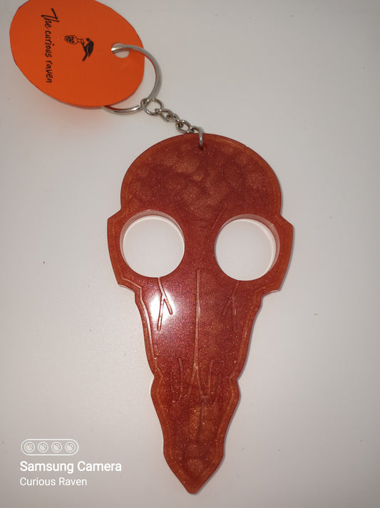 Copper Resin Raven Skull Keychain