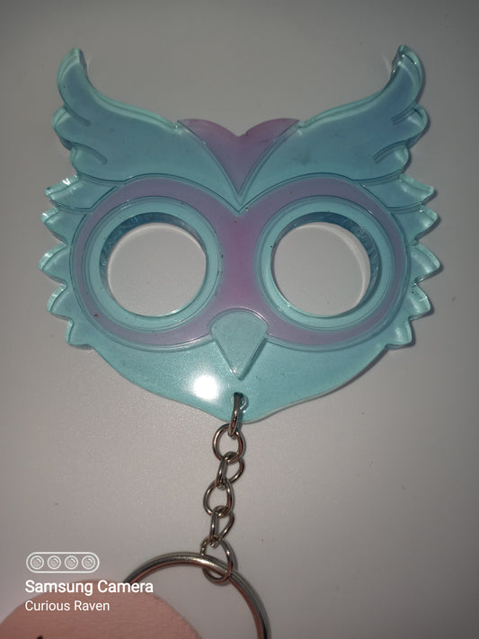 Blue Glow in Dark Resin Owl Keychain