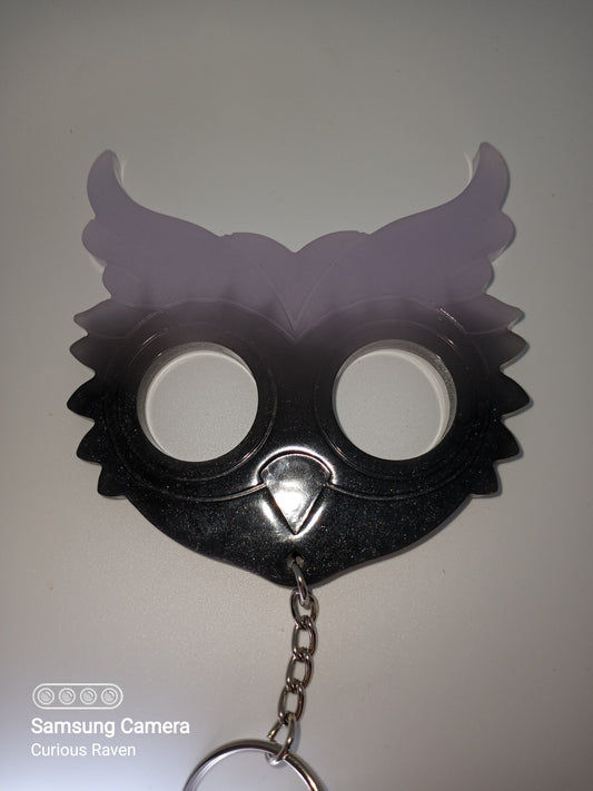 Glow in Dark Lavender and Galaxy Resin Owl Keychain