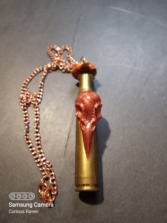 Copper Raven and Rose Shell Casing Necklace