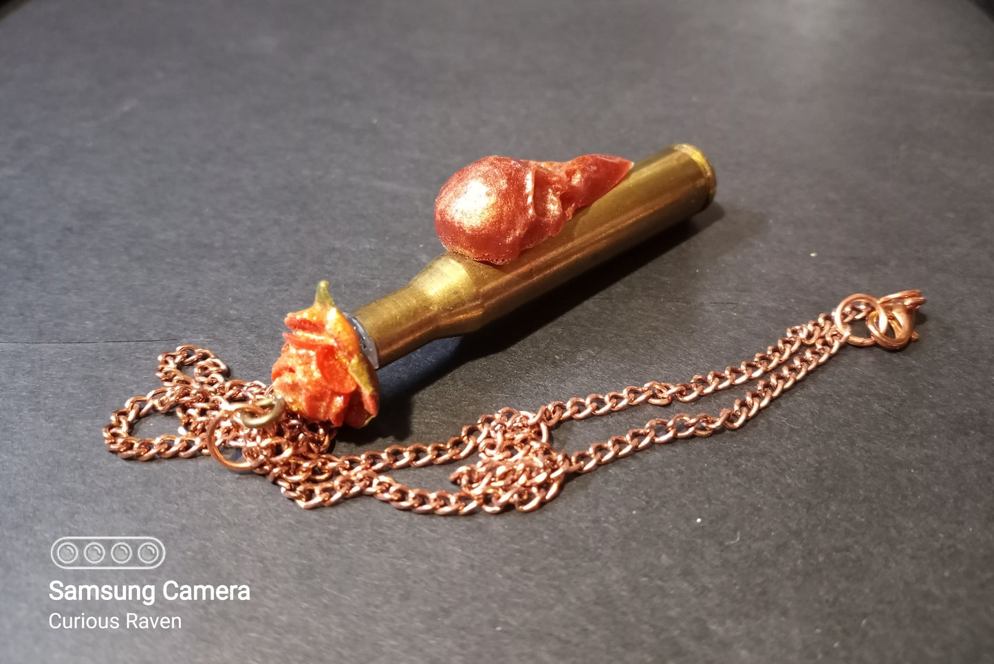 Copper Raven and Rose Shell Casing Necklace