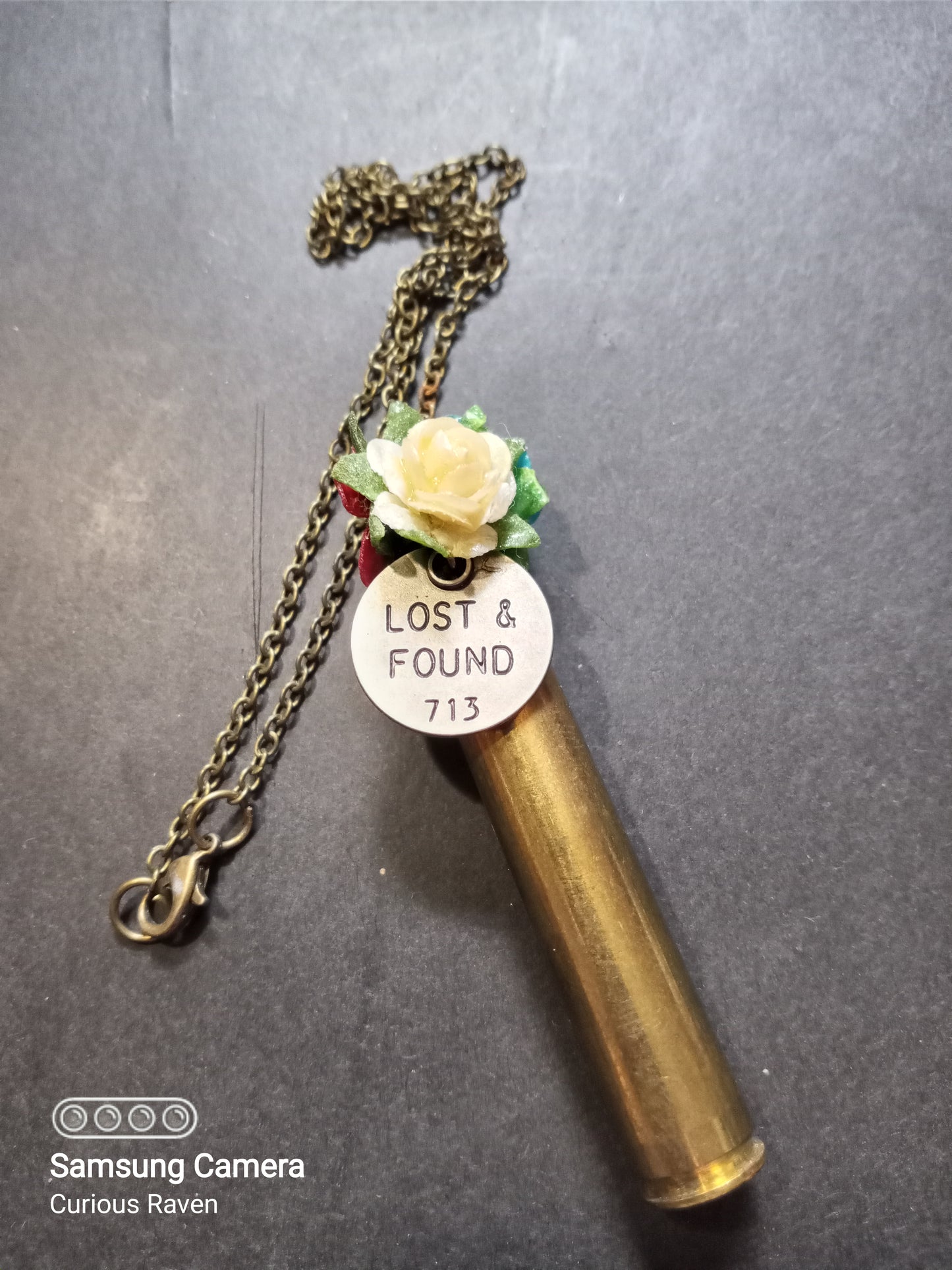 Lost and Found Charm and Roses Shell Casing Necklace