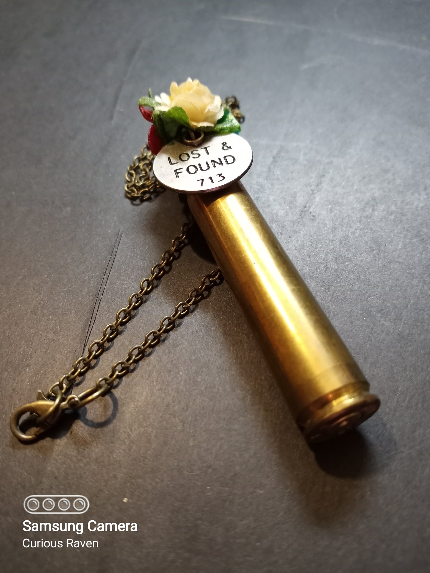 Lost and Found Charm and Roses Shell Casing Necklace