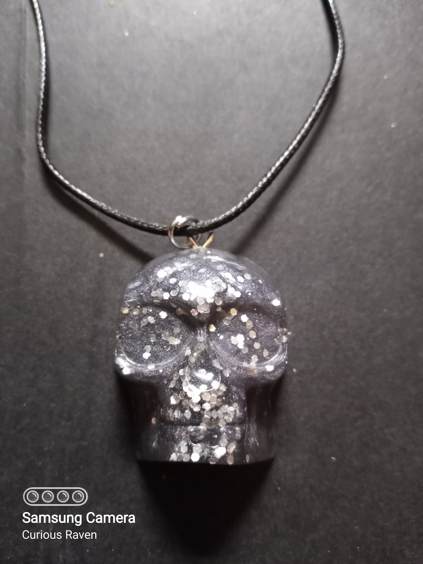 Lavender Gunmetal Skull Charm Necklace