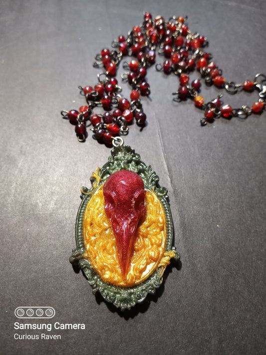 Ruby & Forest Raven Skull Cameo Necklace