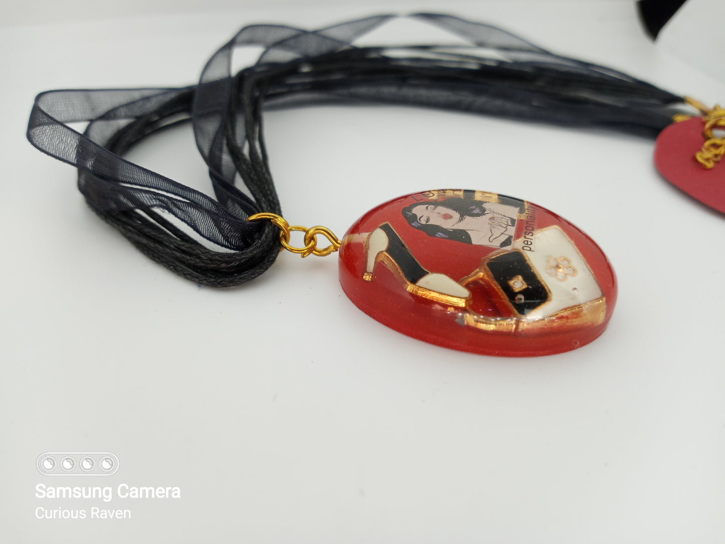 Red lady resin pendent necklace