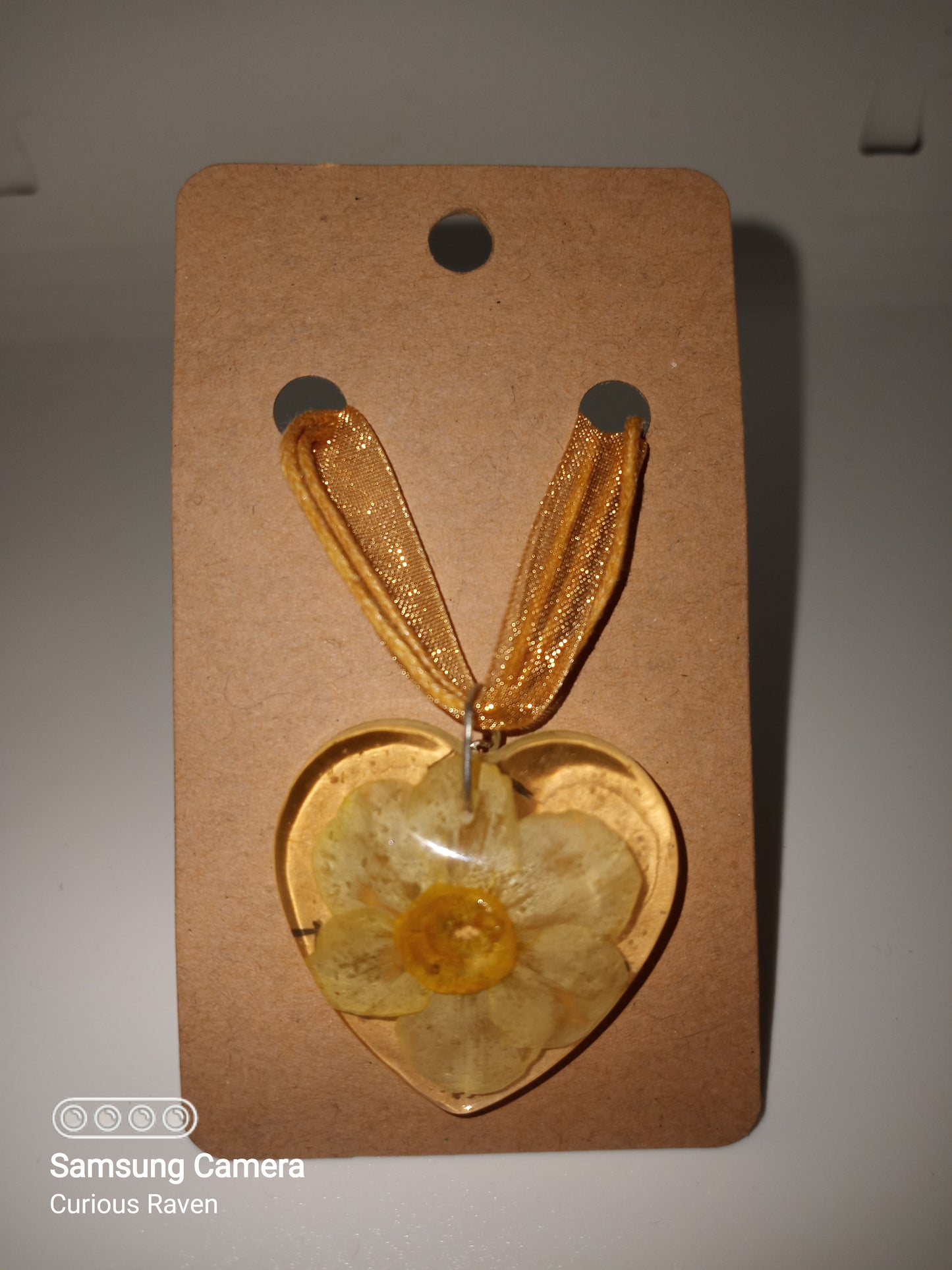 Daffodil resin heart pendent necklace