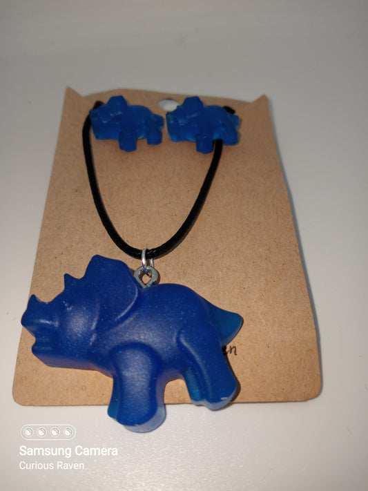 Blue Gummy Dinos Necklace and Earring Set