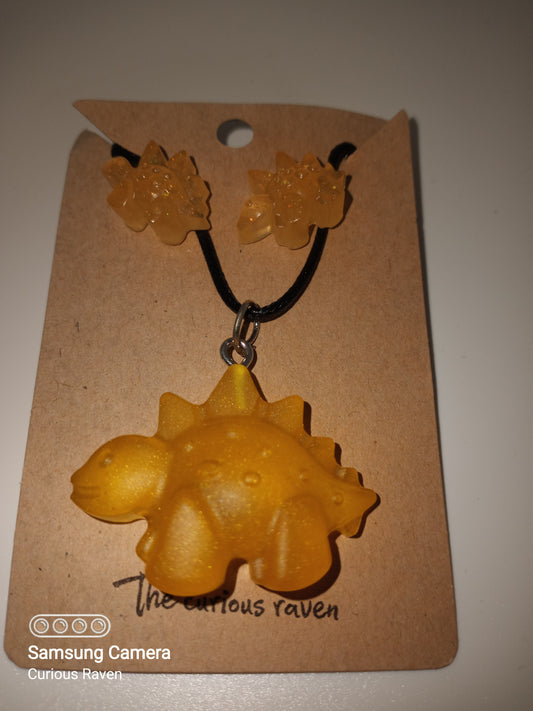 Orange Gummy Dinos Necklace and Earring Set