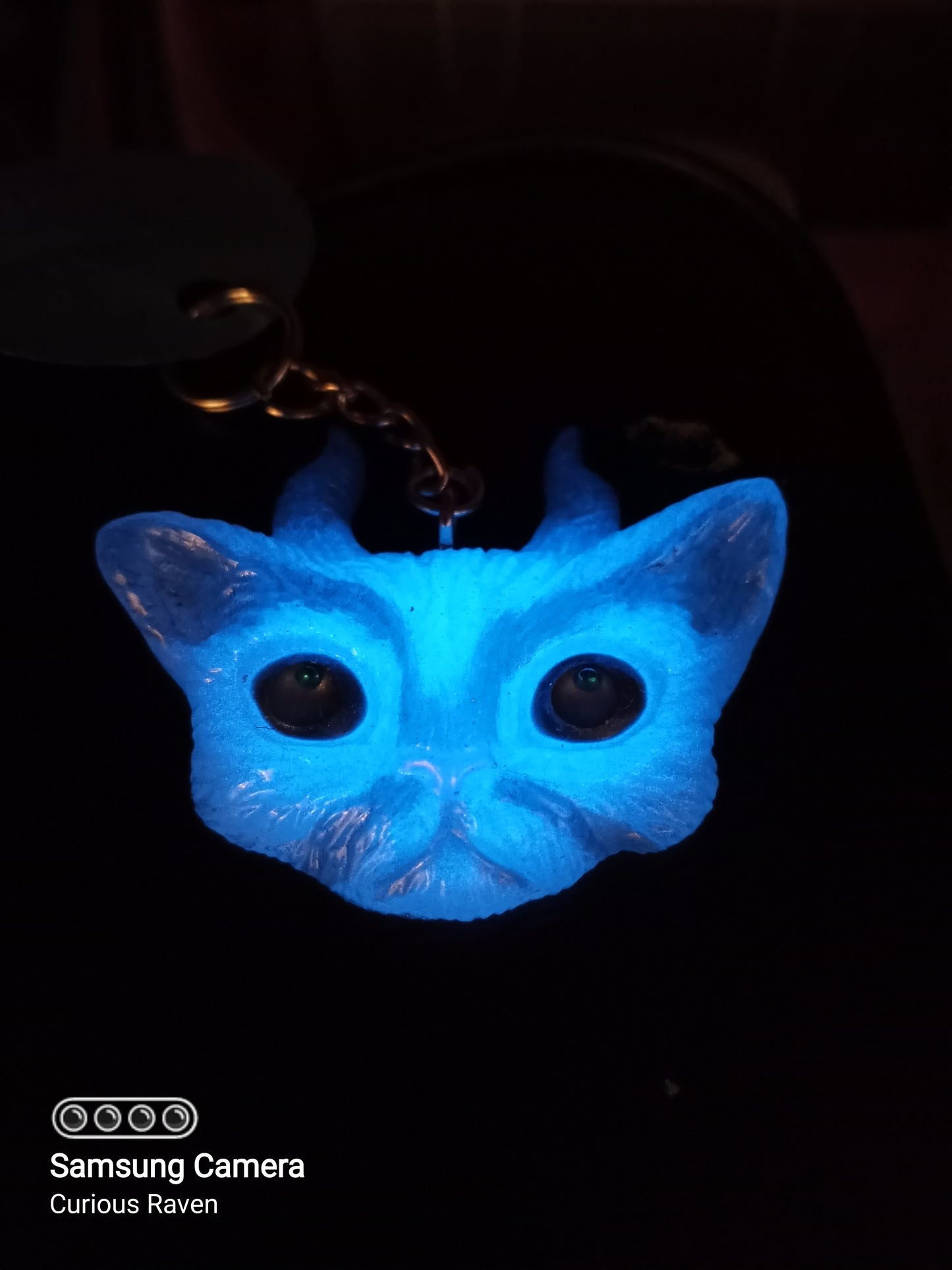 Pearl White Glow in the Dark Devil Kitty Keychain