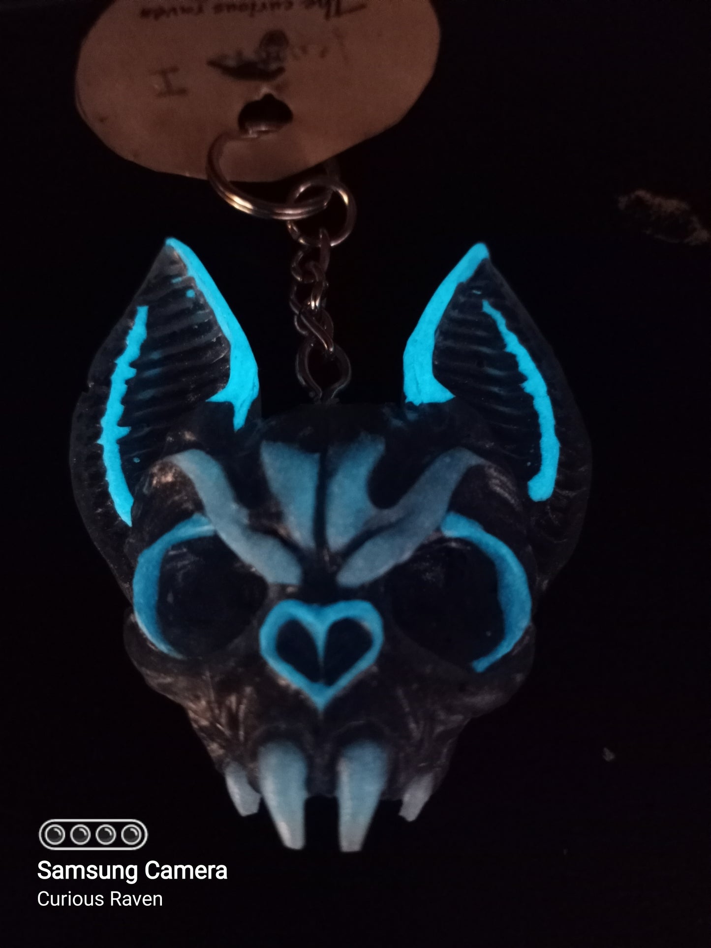 Blue Glow in the Dark Bat Head Keychain