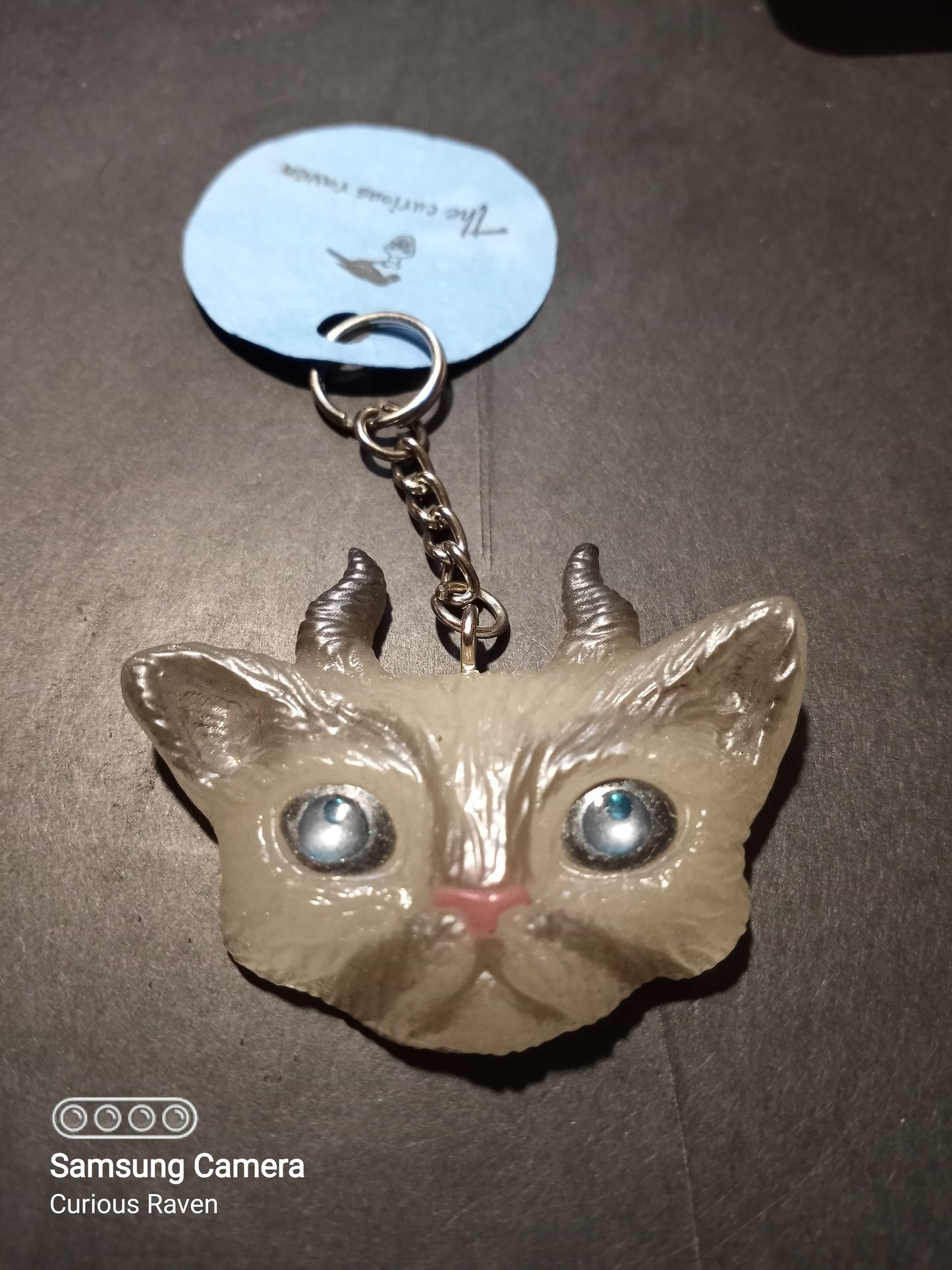 Pearl White Glow in the Dark Devil Kitty Keychain