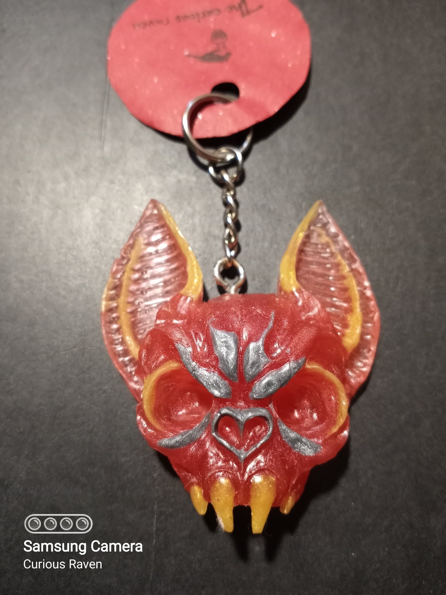 Red Glow in the Dark  Bat Head Keychain