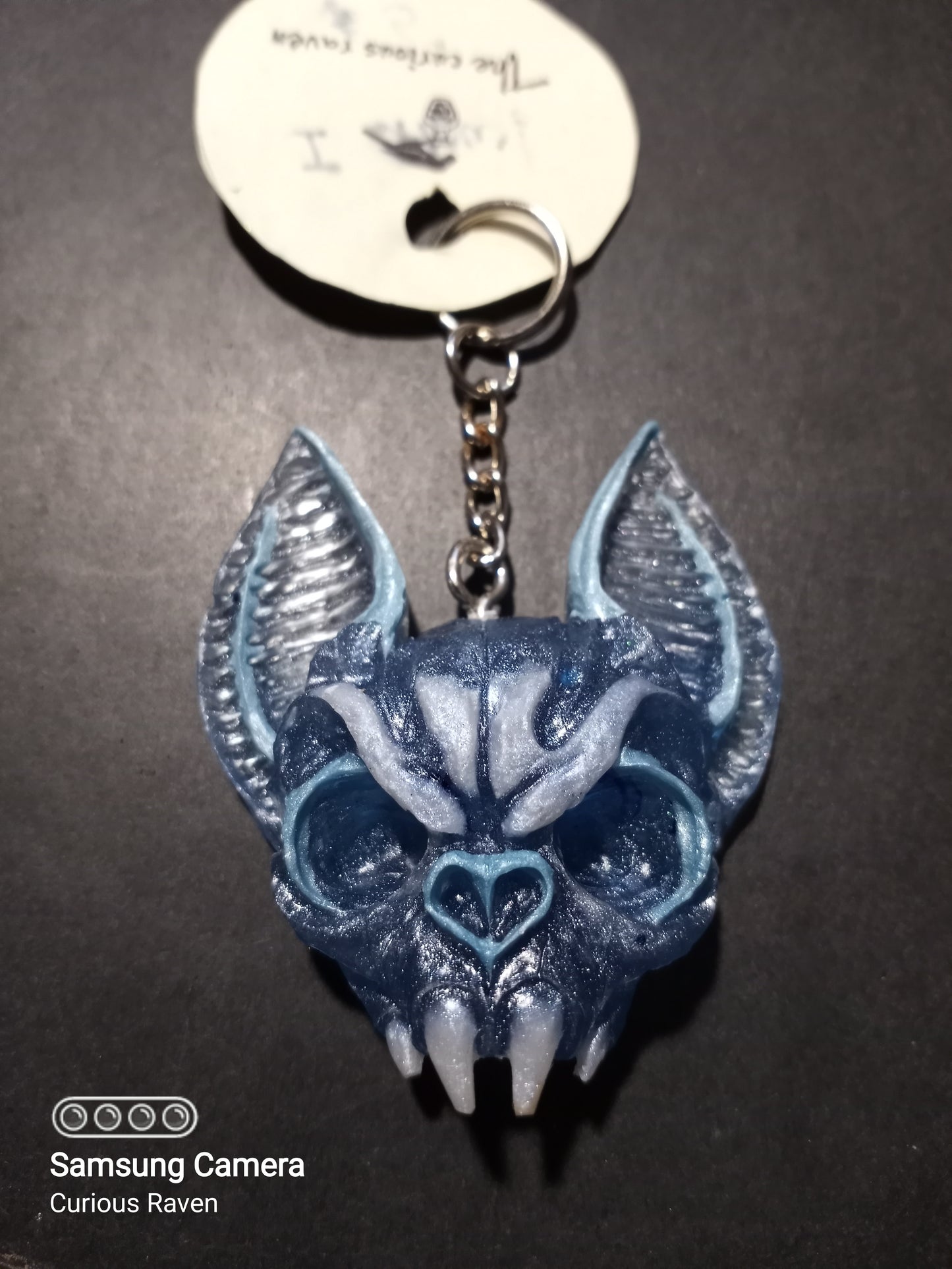 Blue Glow in the Dark Bat Head Keychain