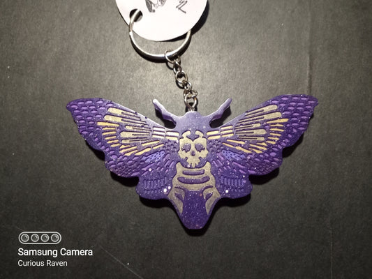 Glittery Purple Deathshead Moth Keychain