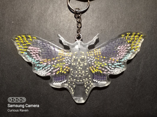 Clear Rainbow Deathshead Moth Keychain