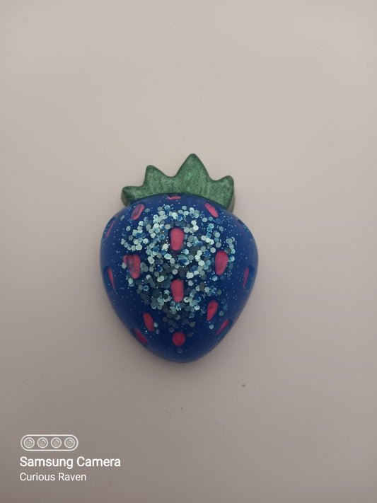 Glitter Blue Strawberry Magnet