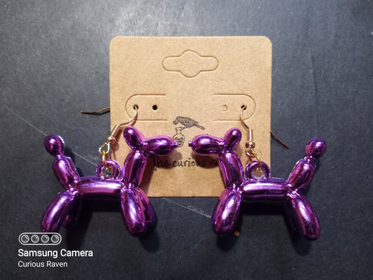 Balloon Dog Earrings Purple