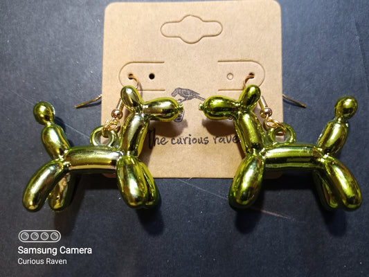 Balloon Dog Earrings Green