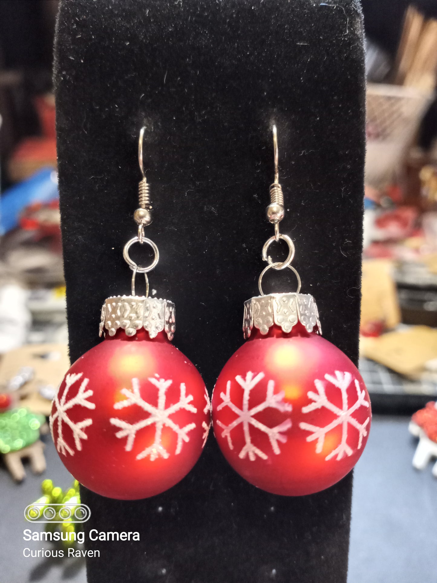 Miniature Red Snowflake Ornament Earrings