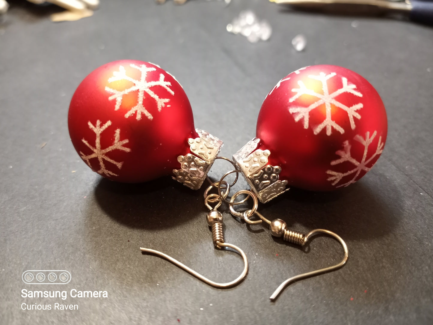 Miniature Red Snowflake Ornament Earrings