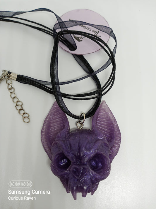 Plum Bat Head Necklace