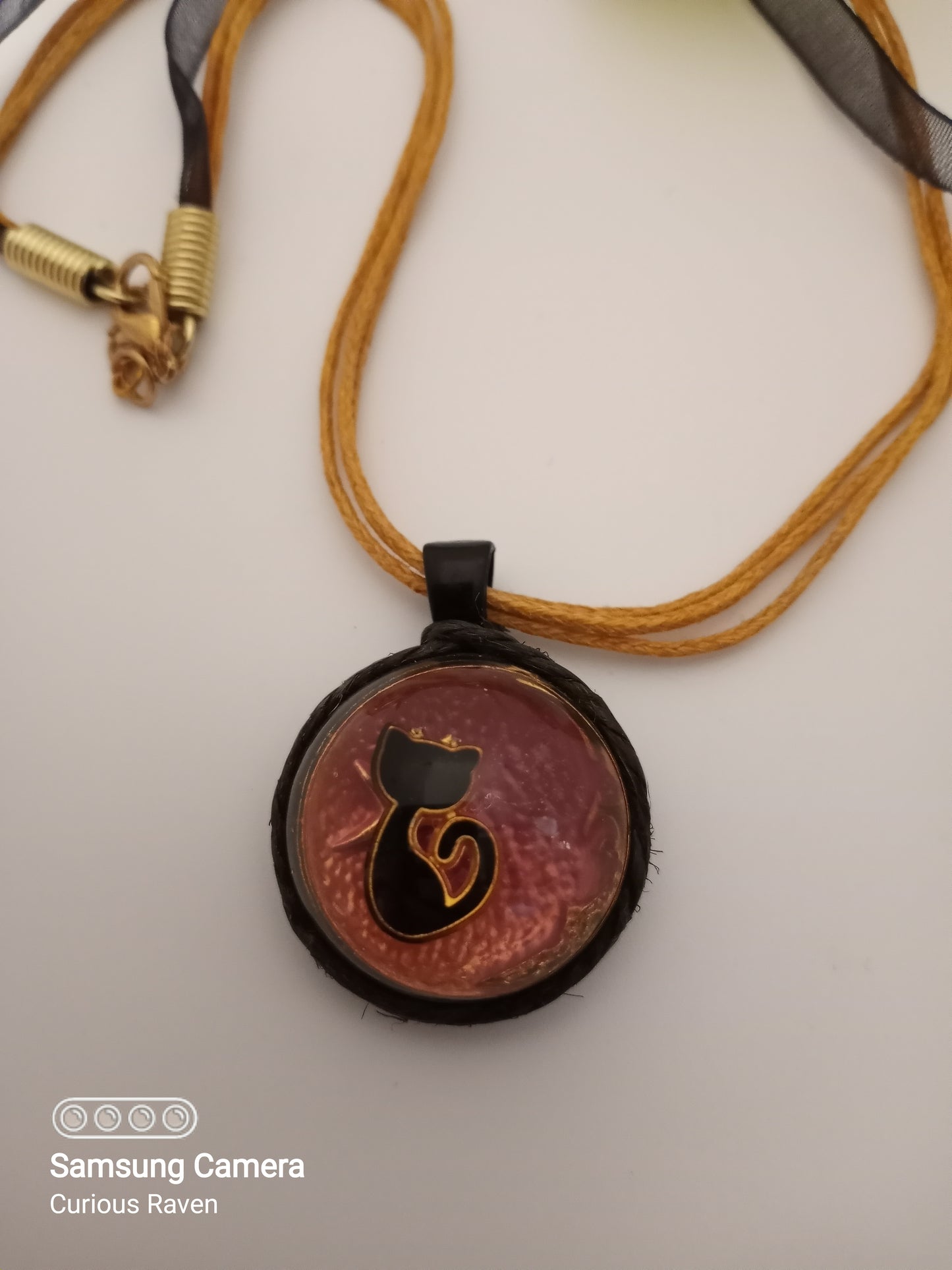 Black Cat Pink Moon Resin Charm Necklace