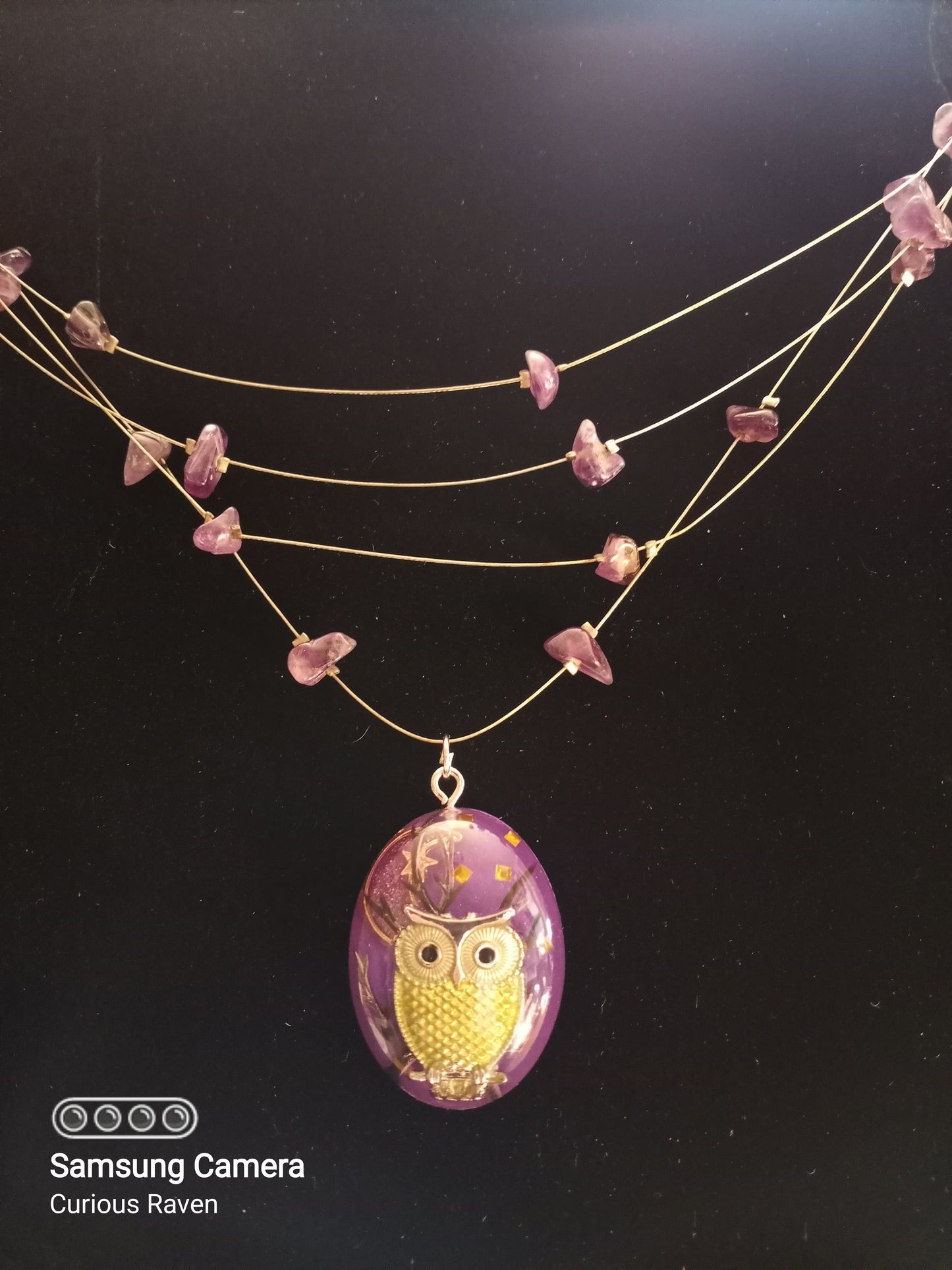 Amethyst Owl Resin Charm Necklace