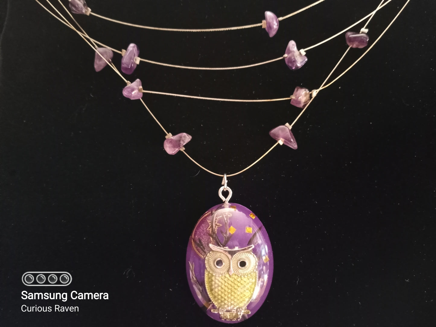 Amethyst Owl Resin Charm Necklace