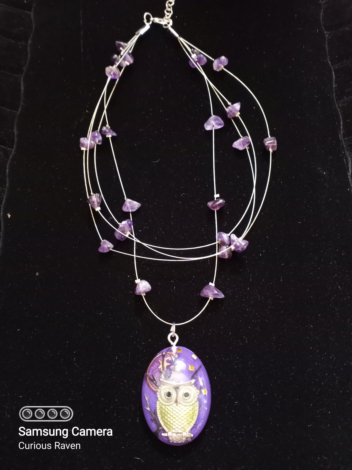 Amethyst Owl Resin Charm Necklace