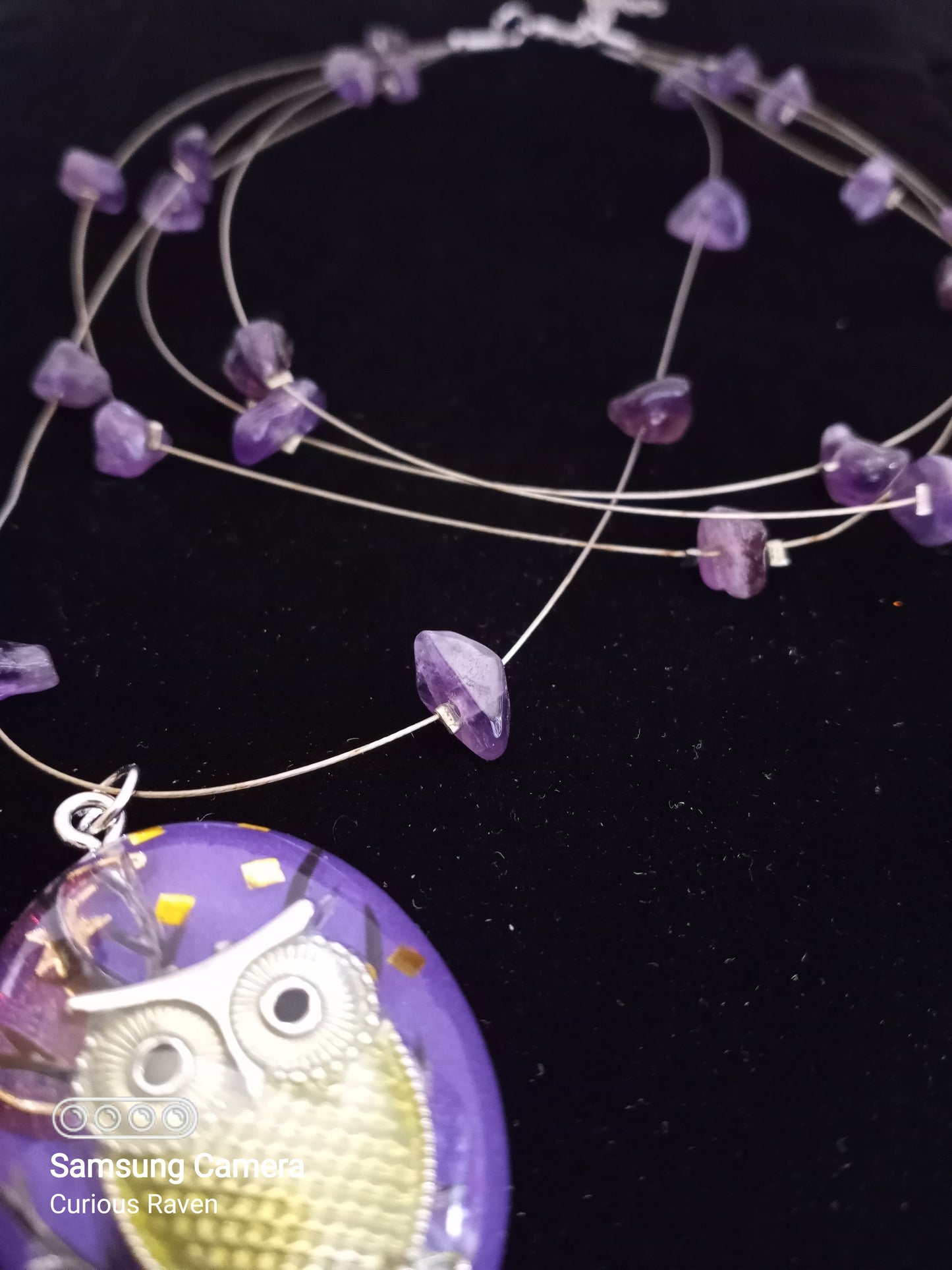 Amethyst Owl Resin Charm Necklace