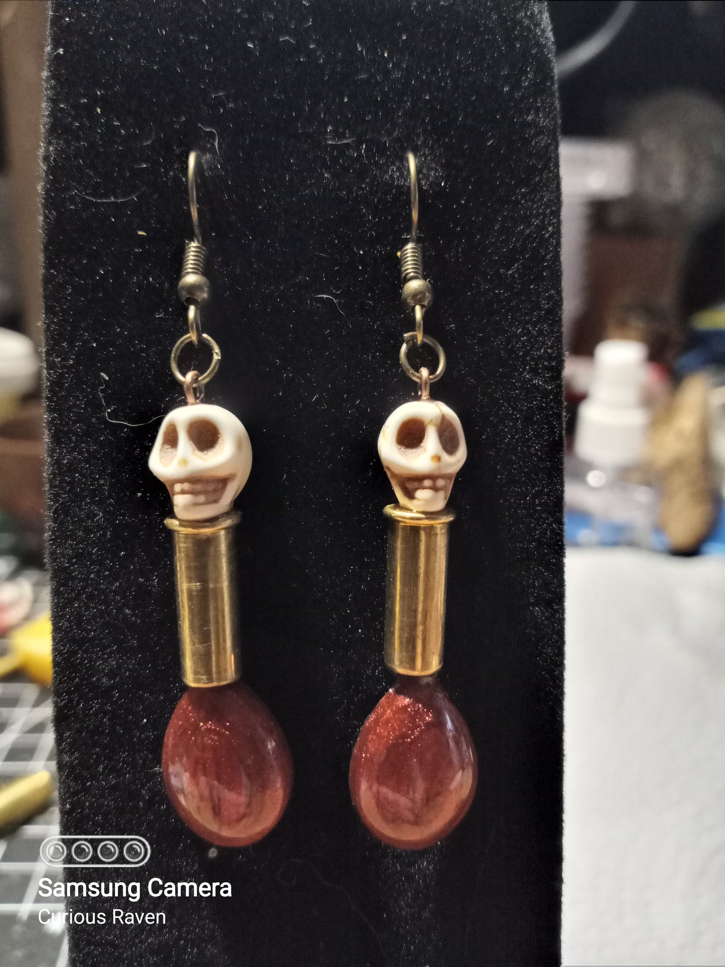 Blood Drip Skull and Shell Casing Earrings