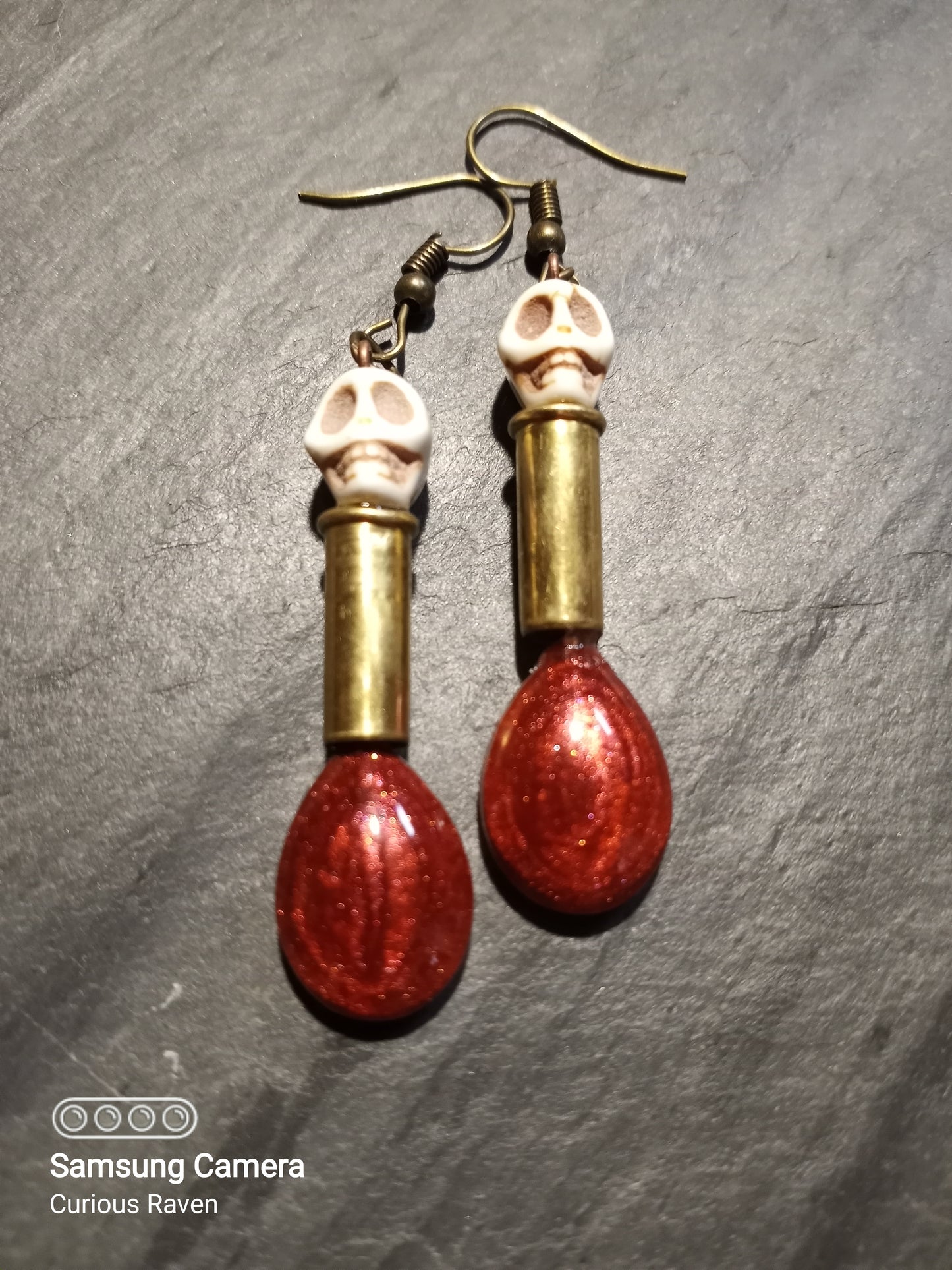 Blood Drip Skull and Shell Casing Earrings