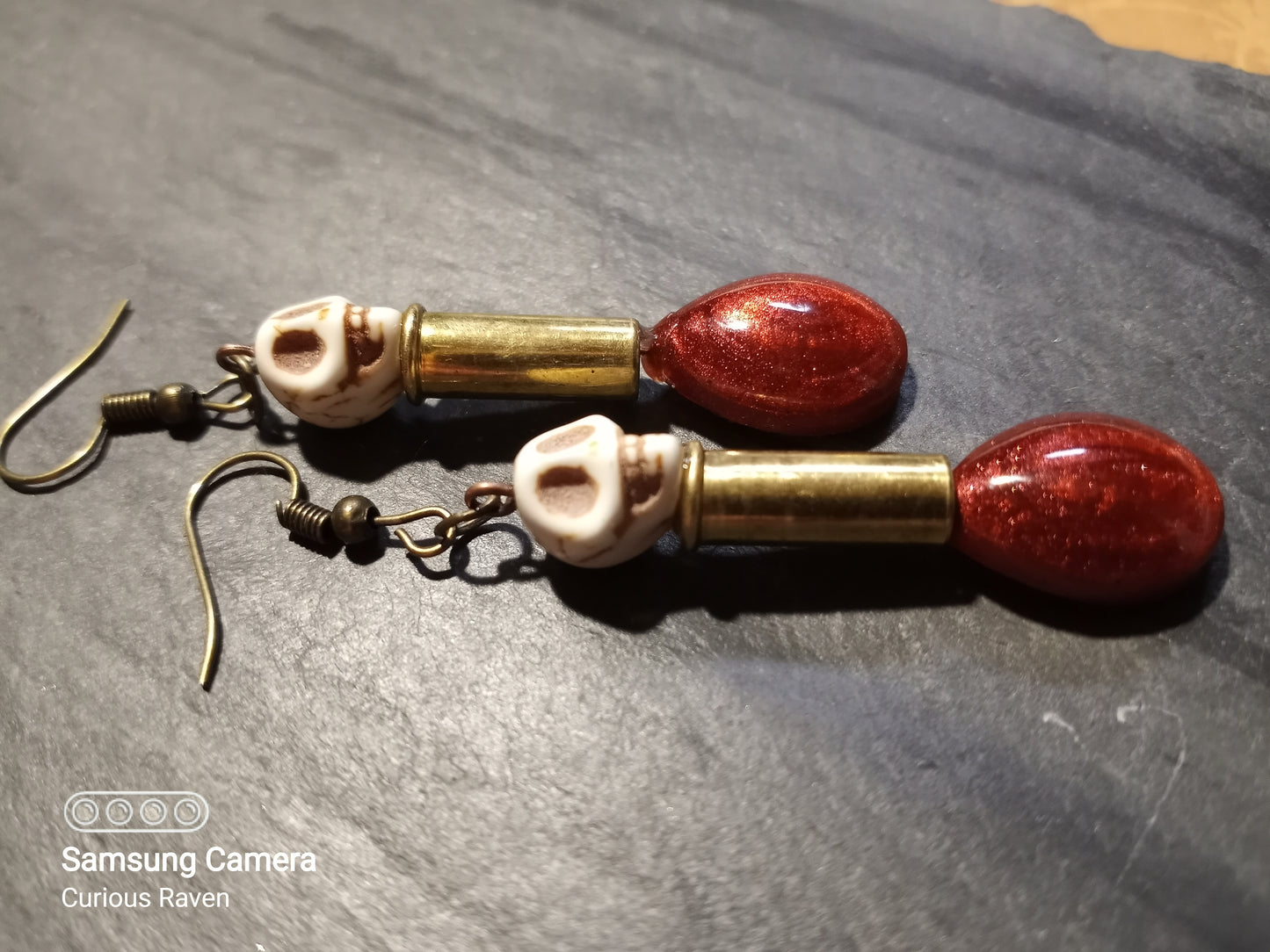 Blood Drip Skull and Shell Casing Earrings