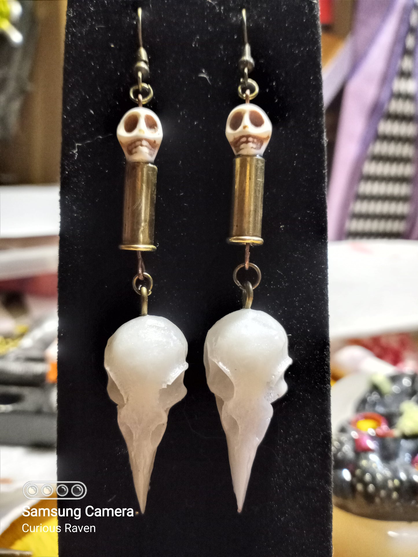 Glow in the Dark Double Skull Shell Casing Earrings