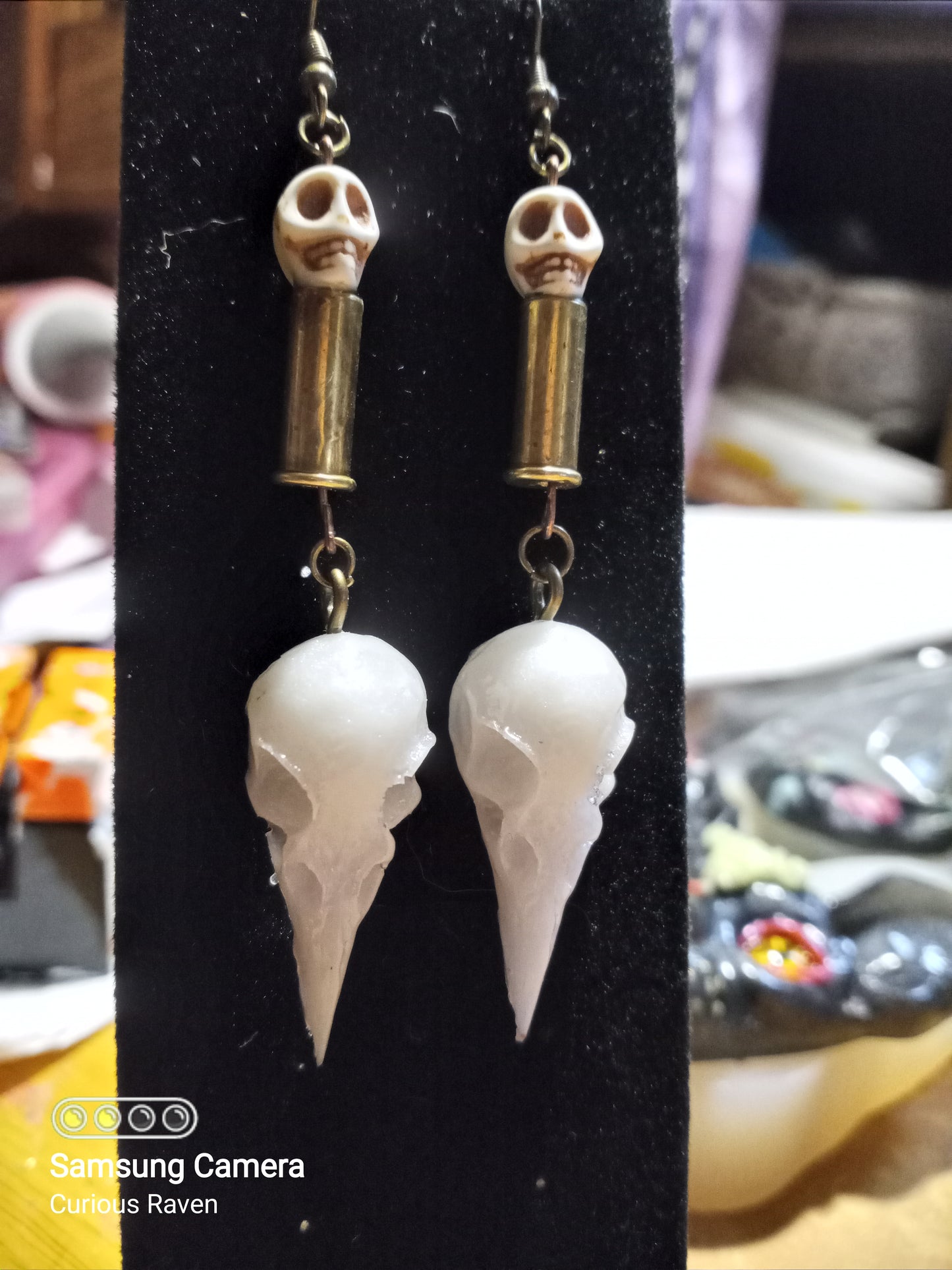 Glow in the Dark Double Skull Shell Casing Earrings