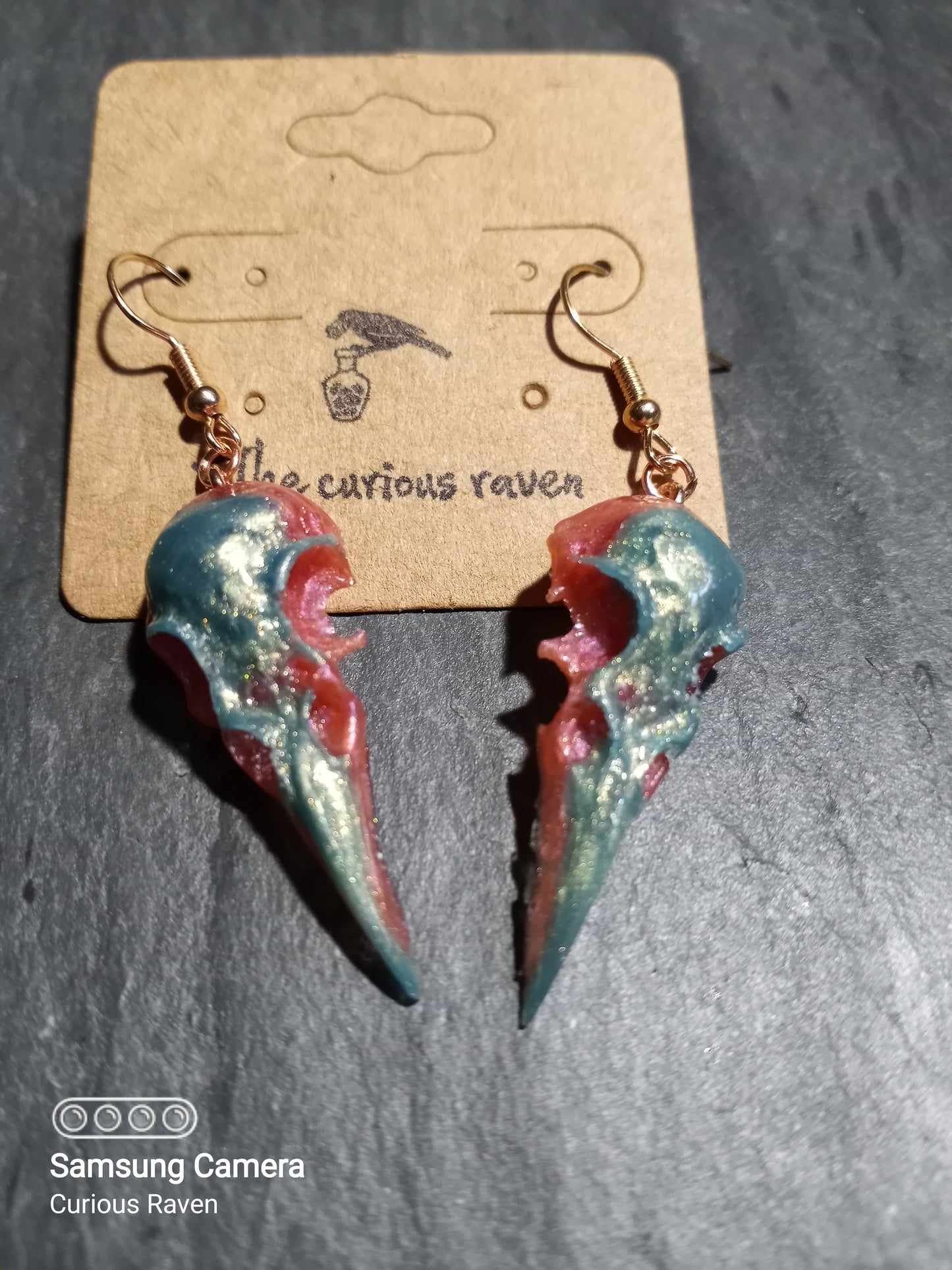 Cotton Candy Raven Skull Earrings