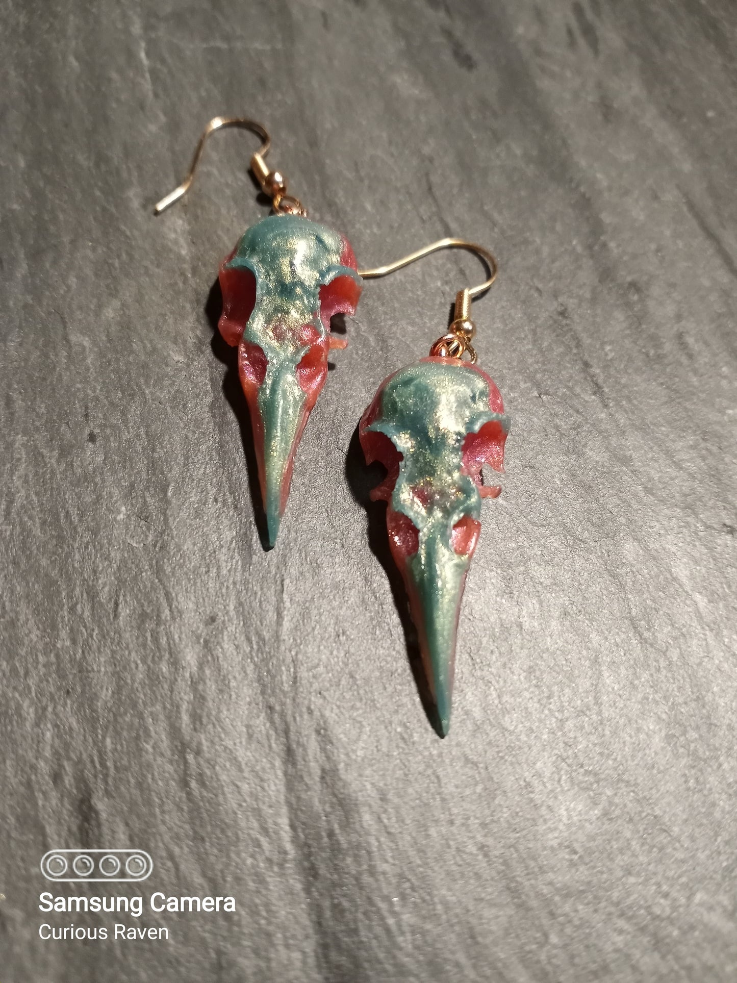 Cotton Candy Raven Skull Earrings